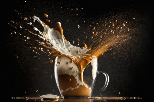 Coffee splashing out of a cup on a black background