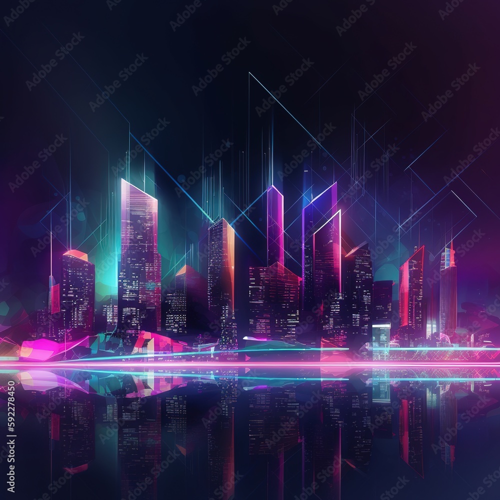 Poster smart city structure in space abstract background concept, internet of things wireless network conne
