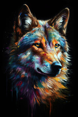 Majestic wild wolf artistic portrait. Digitally generated AI image.
