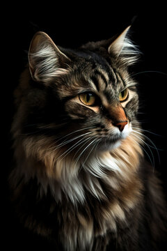 Majestic cat artistic portrait. Not an actual real pet. Digitally generated AI image