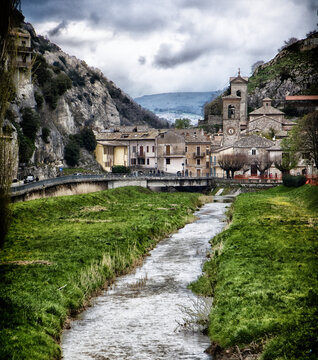 Pioraco medieval village in the marche region, Italy