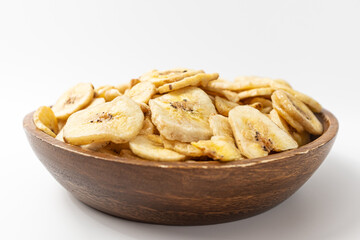Banana chips on a white background