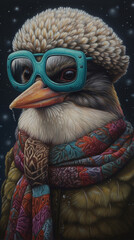 Kookaburra In Glasses And Wintery Clothing Hyperrealist Portrait Generative Ai Digital Illustration Part#130423
