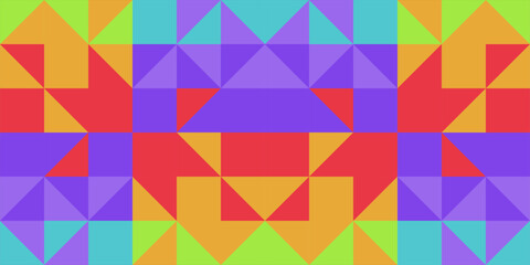 geometric pattern background, vector abstract circle, triangle and square line art. Yellow, blue, red and green colors, trendy pattern background
