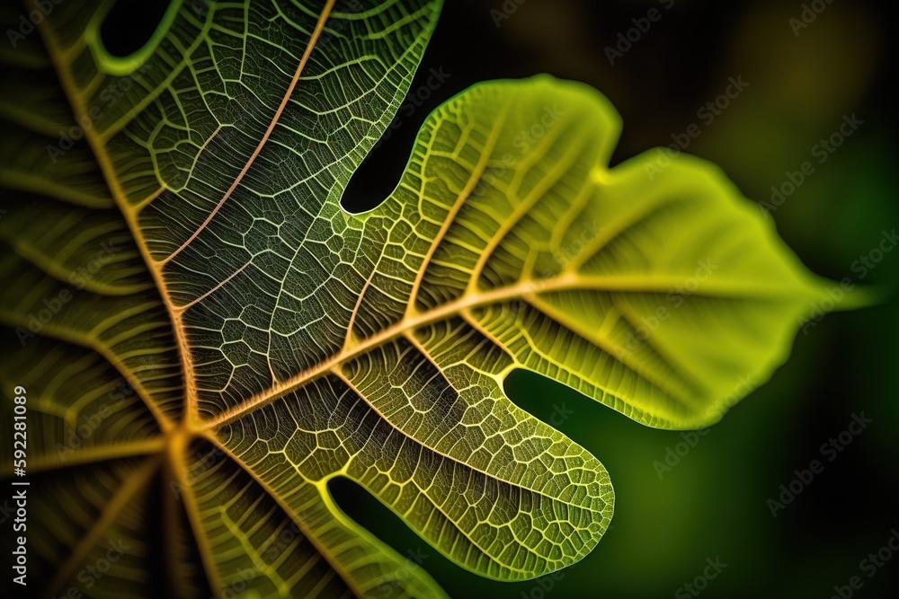 Poster tree leaf macro shot for environmental theme and green saving inspiration generative ai