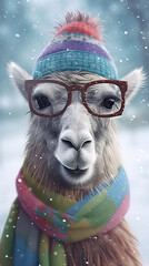 Llama In Glasses And Wintery Clothing Hyperrealist Portrait Generative Ai Digital Illustration Part#130423