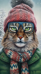 Lynx In Glasses And Wintery Clothing Hyperrealist Portrait Generative Ai Digital Illustration Part#130423
