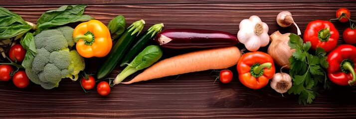 Vegetables on wood background. Organic food.