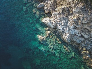 Top view of a rocky tropical coast