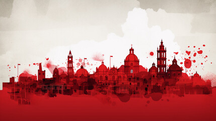 Puebla mexico skyline in red