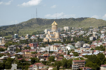 Fototapeta na wymiar Tbilisi, Georgia - May 10, 2022: Cathedral of the Holy Trinity. Views of Tbilisi, Georgia.