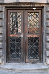 The entrance door to the four-story residential building on the Tuhan-Baranovskoho Street, 36. It...