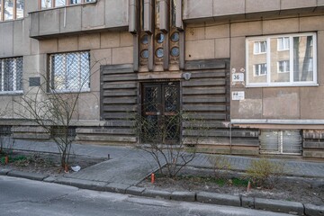 Lviv, Ukraine - March 2023: The four-story residential building on the Tuhan-Baranovskoho street, 36, outstanding example of functionalism architecture, was built in 1938 for Shpattsy family. 
