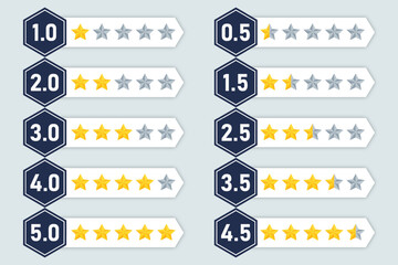 set stars rating review hexagonal quality service customers feedback star rate template design element