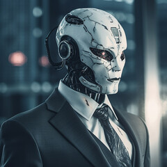 Cyborg in a suit with a robot head.