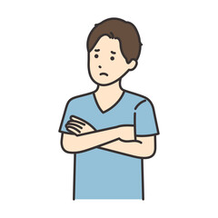 腕組みをして悩む看護師の男性のイラスト