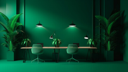 green color coworking interior background. Generative AI