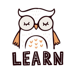 Owl with word Learn hand drawn simple vector illustration