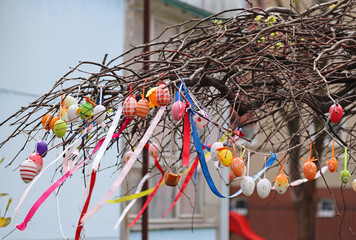 Easter eggs on the branches of a tree