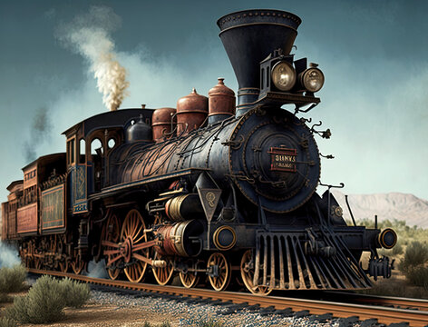 Train Old West Historic western frontier pioneer railroad train locomotive iron Generative AI