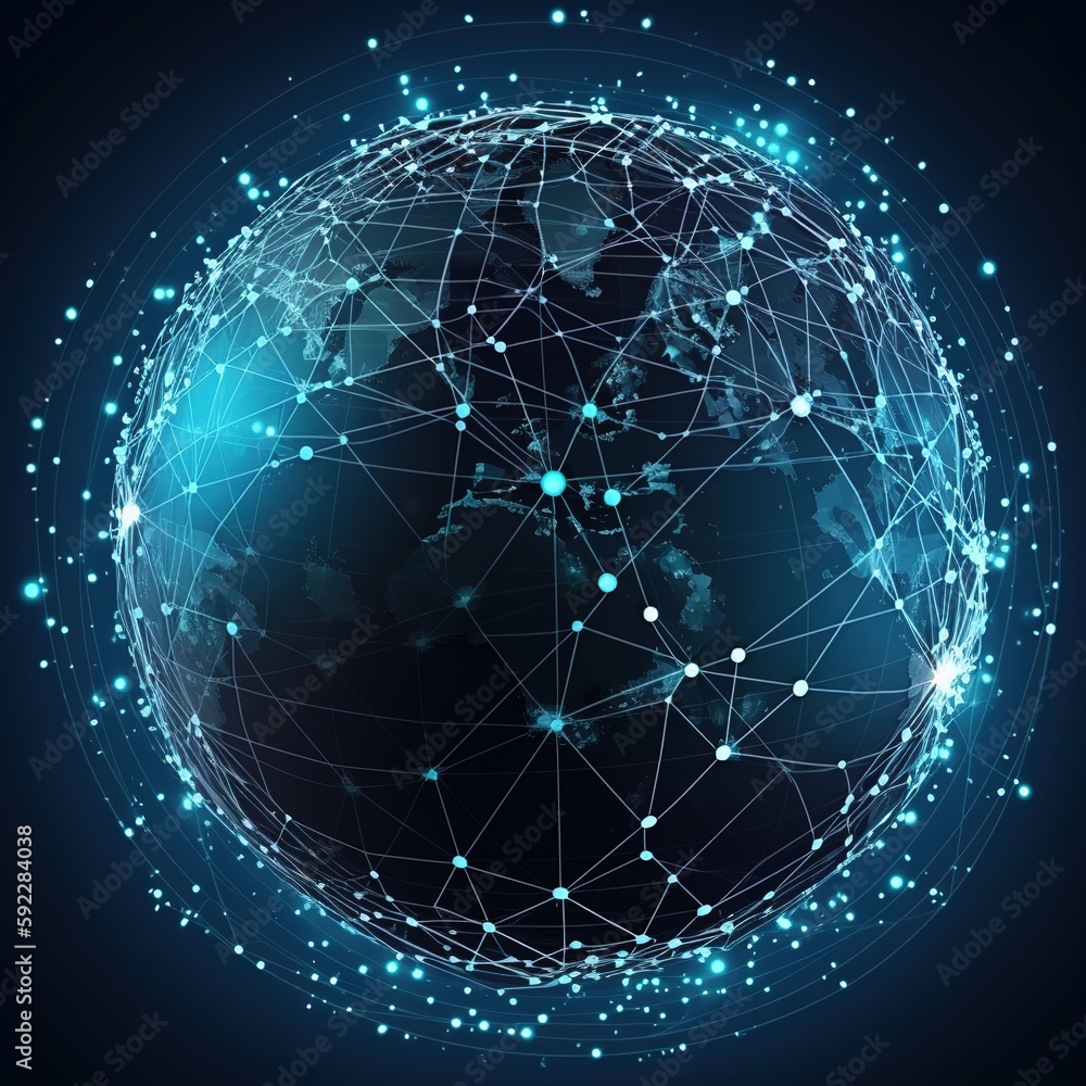 Poster future technology backdrop with circles and lines, with connection lines around the earth's surface.