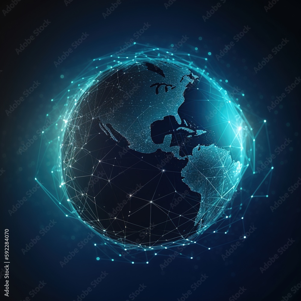 Poster connection to the global network. big data analytics and business concept, global business world map
