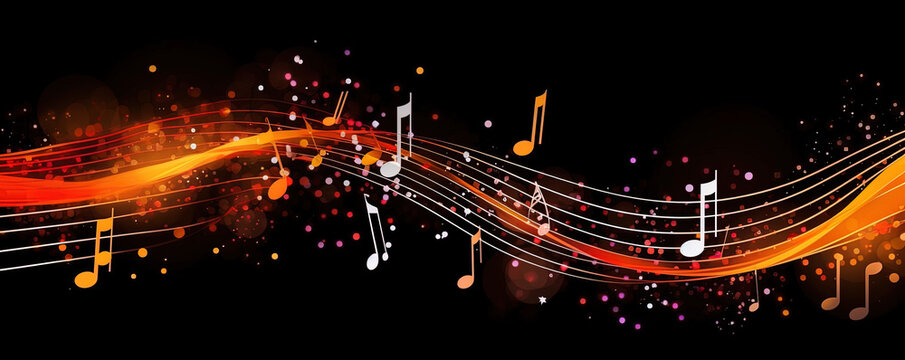 Abstrakte Musik Hintergrund mit Musiknoten, Wellen, Frequenz-Audio-Wellenform, Generative ai
