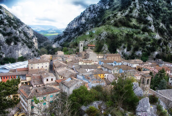 Fototapeta na wymiar Pioraco medieval village in the marche region, Italy