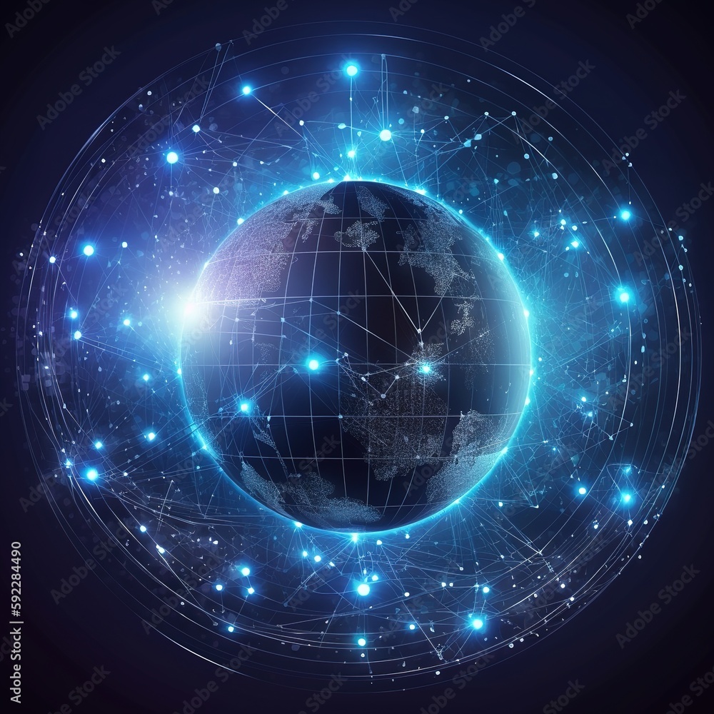 Poster concept of a world network. on a world map. worldwide network earth. generative ai
