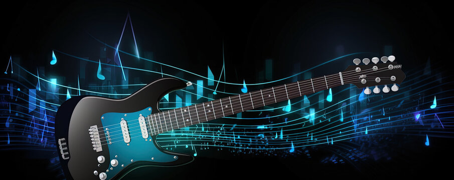Kunstvoller abstrakter E-Gitarre Hintergrund Banner, Musik Hintergrund, Generative Ai