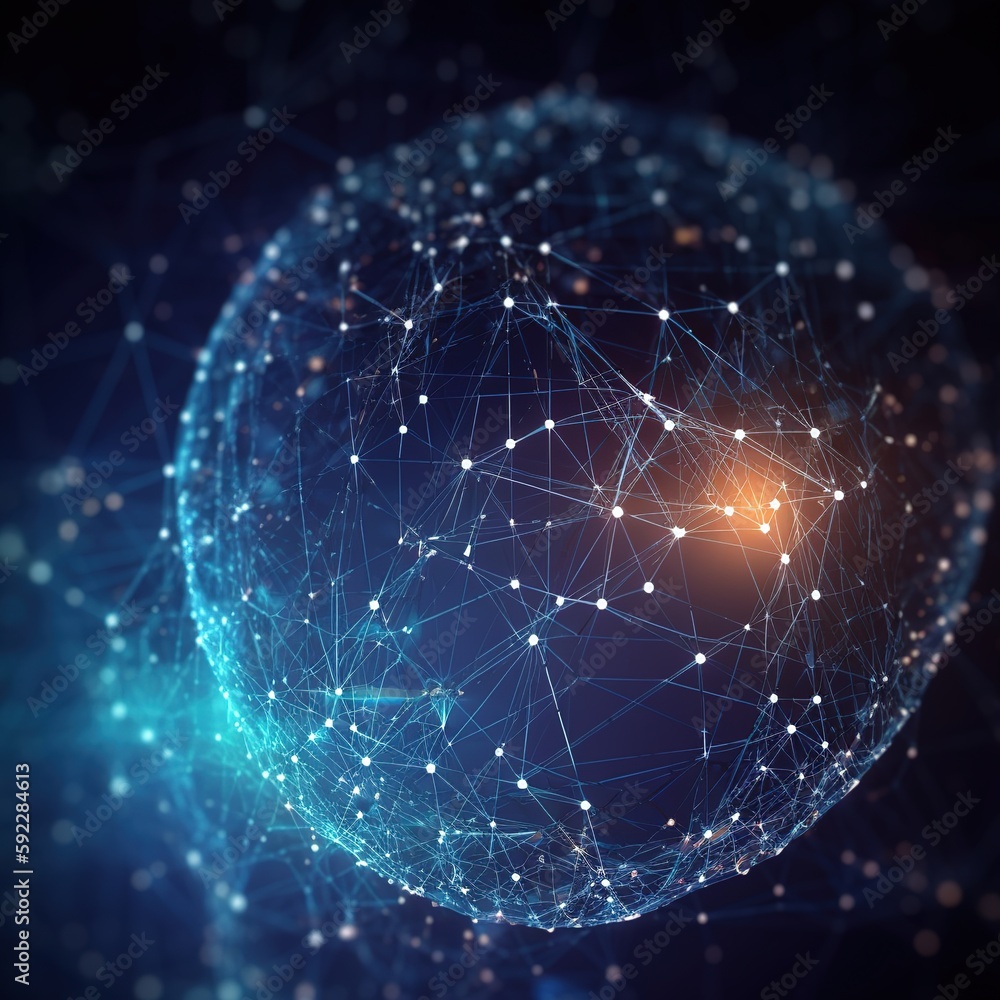Poster global network connection. big data analytics and business concept, world map point and line composi