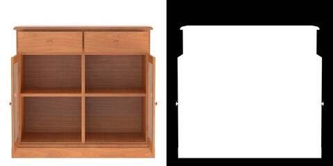 3D rendering illustration of a kitchen sideboard with glass panels