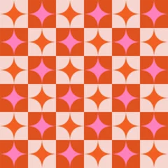 Foto op Canvas Checkered Pink and orange Mid Century Atomic retro starbursts seamless pattern. For textile, home decor and fabric   © yasminepatterns