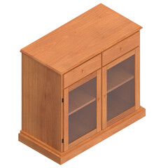 3D rendering illustration of a kitchen sideboard with glass panels