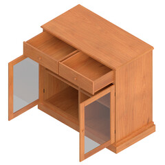 3D rendering illustration of a kitchen sideboard with glass panels