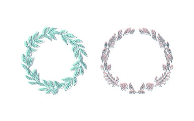 Hand drawn leaves circle frames set