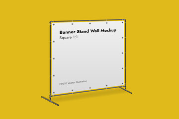 Banner Stand Wall on Yellow Background Vector Illustration.