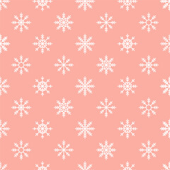 Pink seamless pattern with white snowflakes