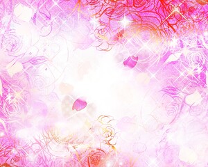 Obraz premium 70年代風少女漫画キラキラ薔薇の花園背景ペン画イラスト