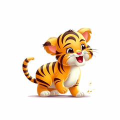 Fototapeta na wymiar Baby Tiger Cartoon Isolated On White Background. Generative AI