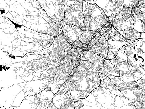 A vector road map of the city of  Sheffield in the United Kingdom on a white background.