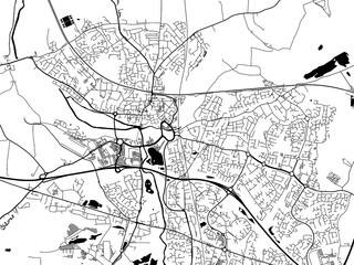 A vector road map of the city of  Tamworth in the United Kingdom on a white background.