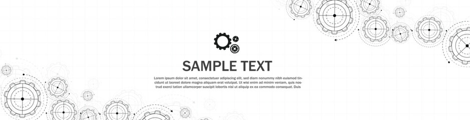 Abstract futuristic Cog Gear Wheel with arrows on white paper background. with Vector illustration gear wheel, Hi-tech digital technology and engineering, digital telecom technology concept.