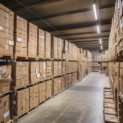 warehouse shelves with boxes. generative ai