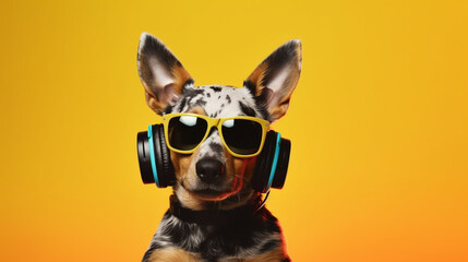 The Cute Puppy in Spring-Colored Glasses: An Abstract Clip-Art Delight. AI Generated Art. Copyspace, Background, Wallpaper. Spring and Summer Vibes. Colourfull Animals.