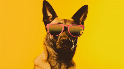 The Cool and Inspiring Puppy in Glasses: An Abstract Clip-Art Delight. AI Generated Art. Copyspace, Background, Wallpaper. Spring and Summer Vibes. Colourfull Animals.