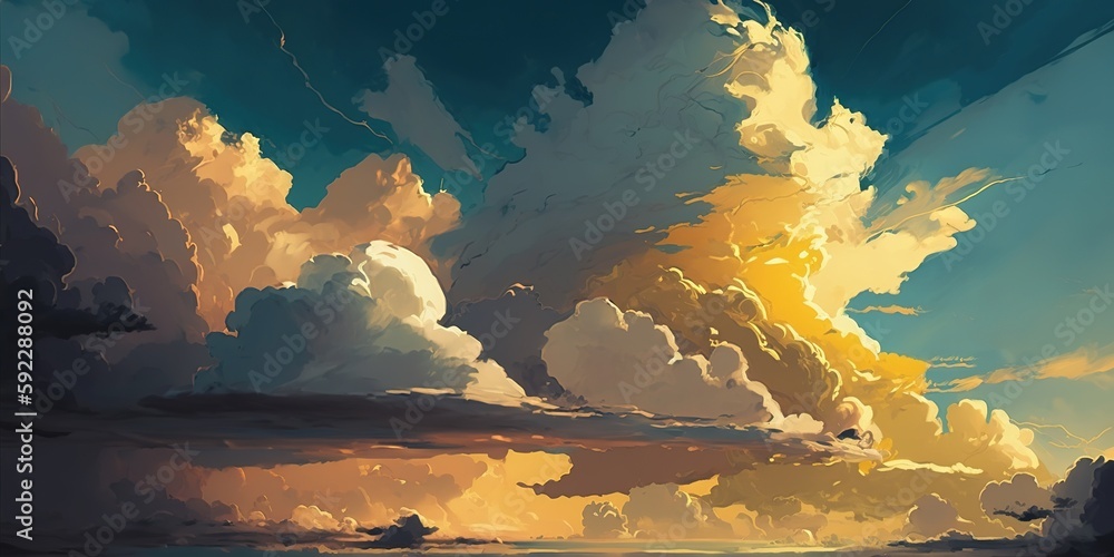 Aufkleber cloudy sky with a hint of yellow generative ai