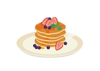いちごとブルーベリーのパンケーキのイラスト素材
