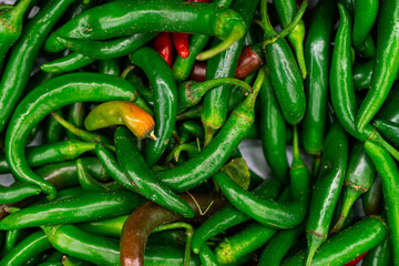 Lots of green chilikak pepper background. Vegetable background