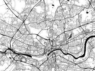 A vector road map of the city of  Newcastle upon Tyne in the United Kingdom on a white background.